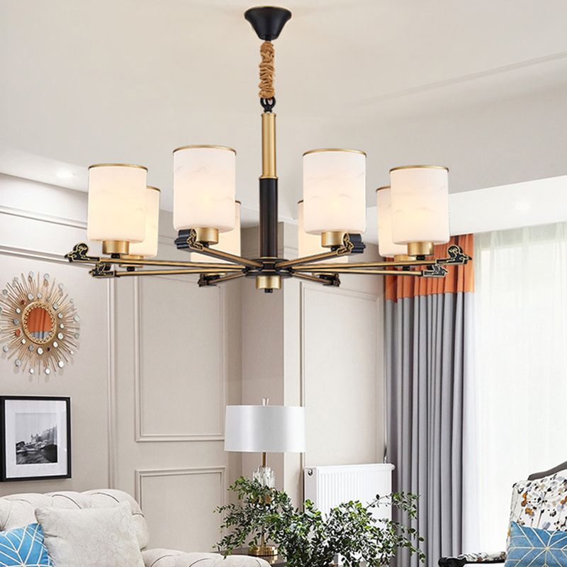 Contemporary Indoor Hanging Light Metal Cylindrical Chandelier with Glass Shade