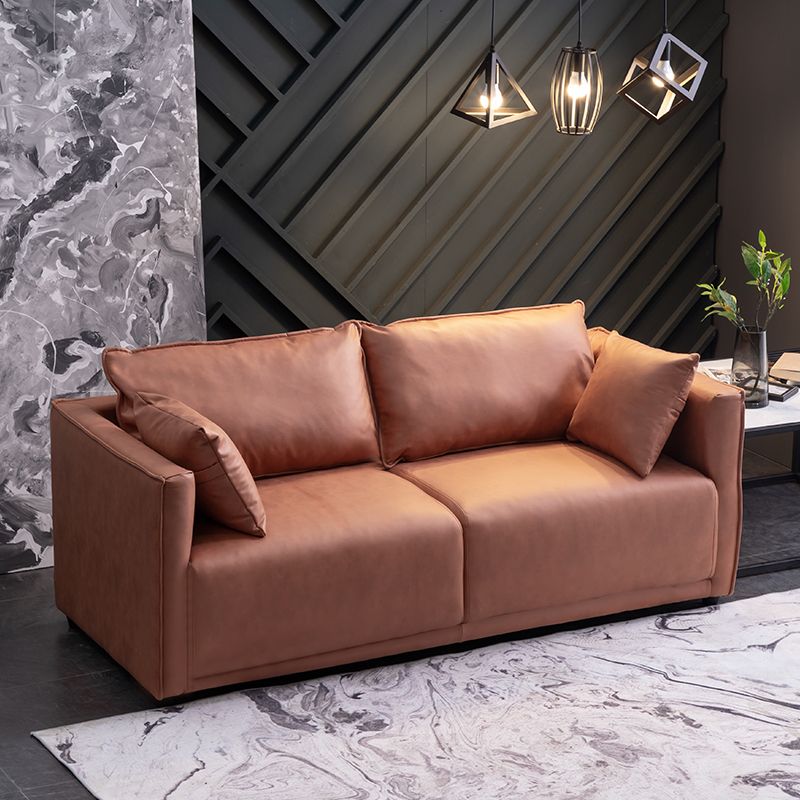 Contemporary Sofa with 2 Pillows Square Arm Living Room Settee