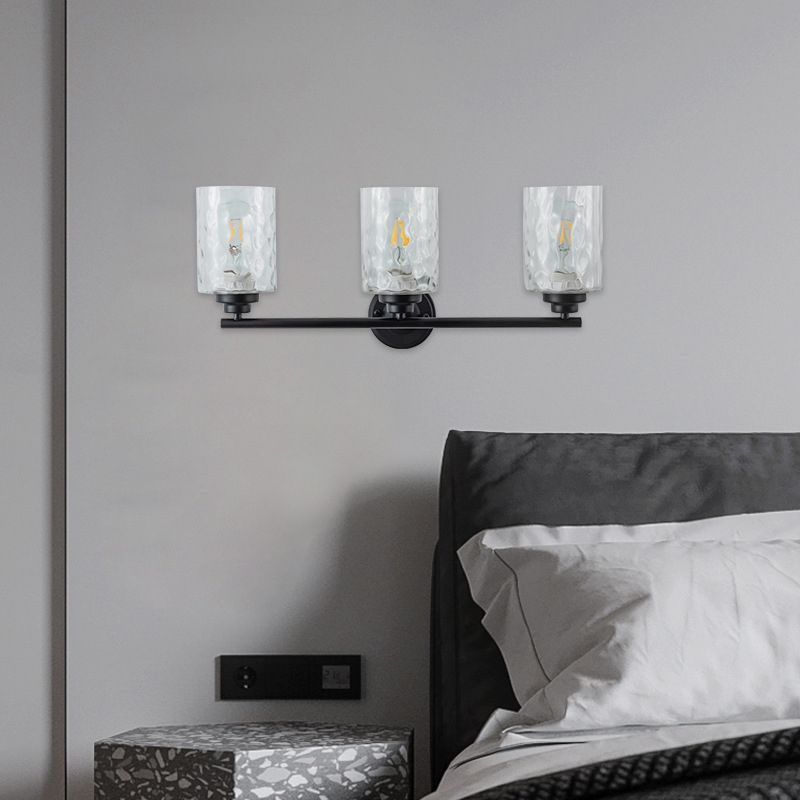Industrial Metal Wall Light Black 3 Lights Wall Sconce with Glass for Living Room