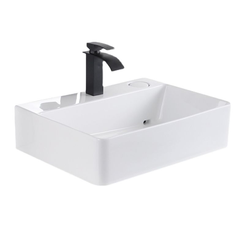 Contemporary Bathroom Sink Single Faucet Hole Porcelain Rectangular Vessel Bathroom Sink