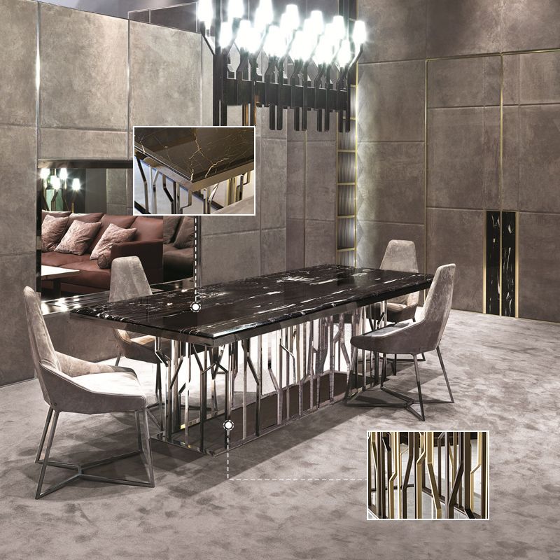 Luxury Style Marble Dining Table Single Pedestal Base Rectangle Table for Home