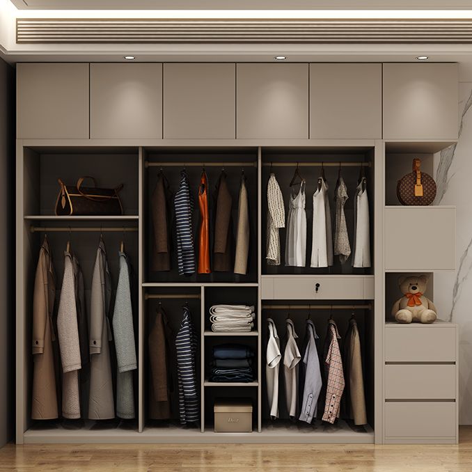 Glass and Wood Wardrobe Cabinet Sliding Wardrobe Armoire without Light