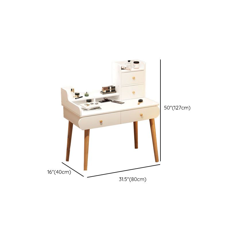 Contemporary White Vanity Dressing Table with Mirror in Solid Wood