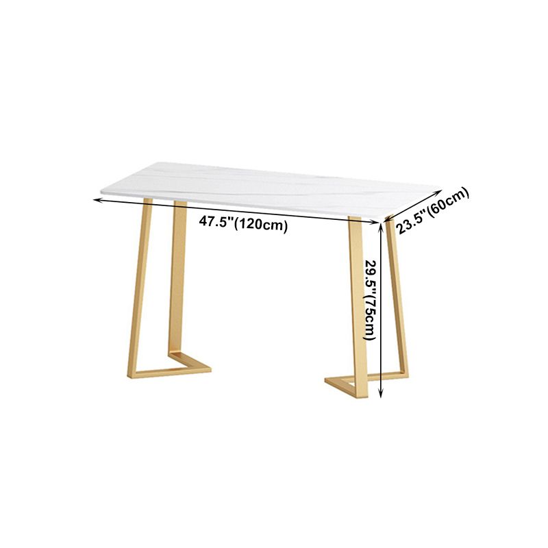 Traditional Luxury Dining Table White Sintered Stone Table with Gold Metal Base