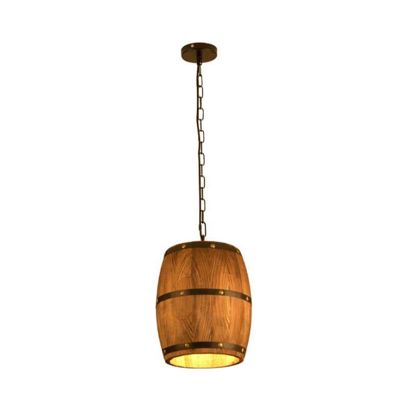 Barrel Restaurant Pendant Light Wood Creative Industrial 1 Light Hanging Light in Brown