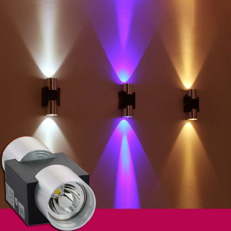 Cylindrical Up Down Wall Sconce Modern Aluminum Clubhouse Hallway Wall Light in Black-Silver