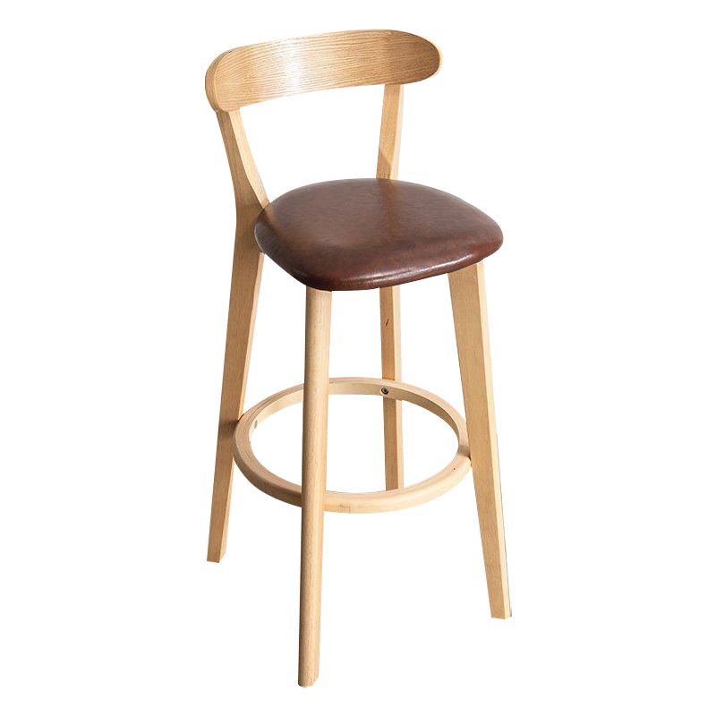 Scandinavian Rubberwood Milk Tea Shop Stool Matte Finish Upholstered Footrest Barstool