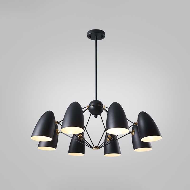 Bullet Chandelier Pendant Light Contemporary Metal 8 Heads Bedroom Hanging Lamp Fixture in Black/White