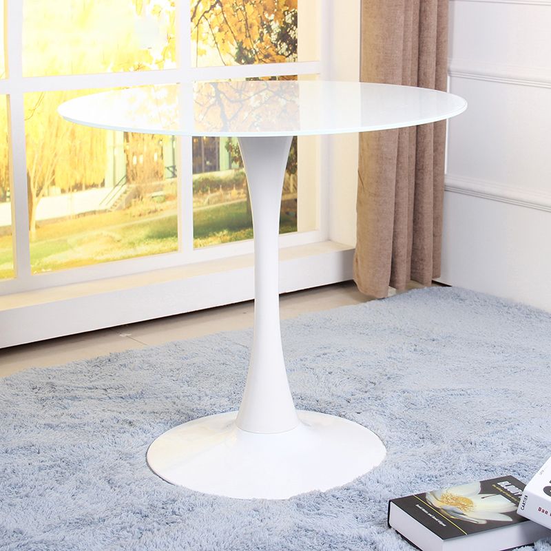 Contemporary Style Home Tempered Glass Dining Table Round Shape Table with Pedestal Base