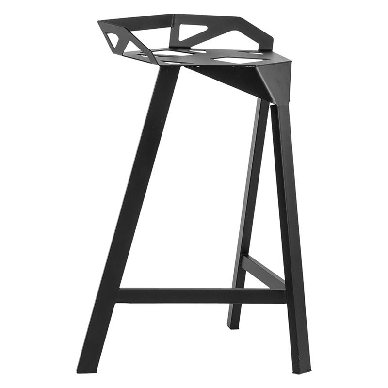 Industrial Low Back Bar Stool Metal Counter Height Stool in Black