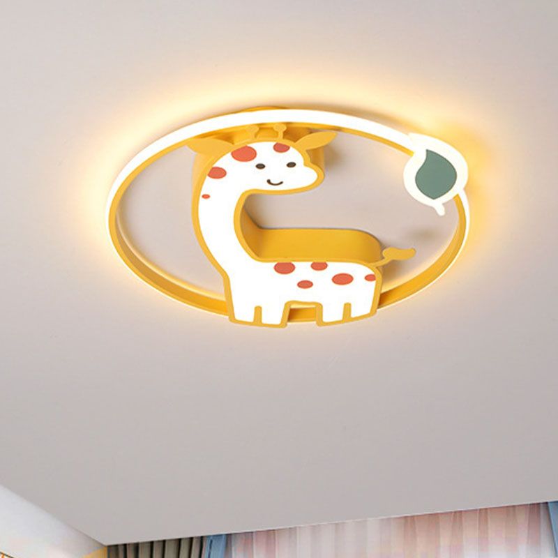 Lámpara de techo de jirafa para niños, hierro, 16 "/19,5" W, LED, montaje empotrado, iluminación empotrada amarilla para dormitorio de niños