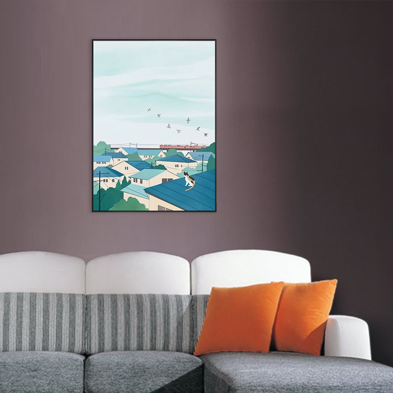 Illustration für Kinderkunst-Wanddekoration mit saisonaler Landschaft in hellen Farben für das Schlafzimmer