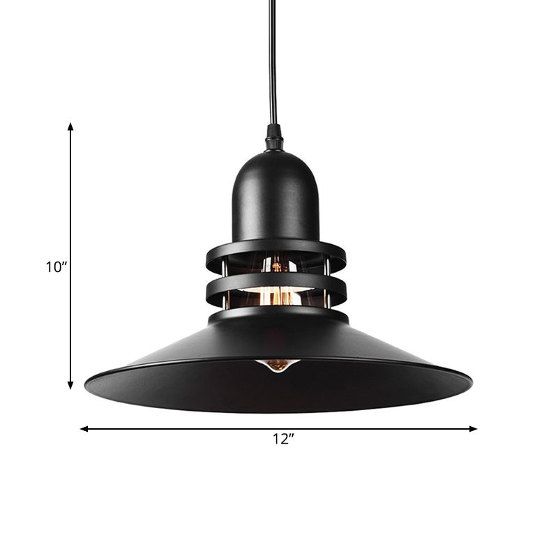 Saucer Dining Table Pendant Lamp Industrial Iron 1-Bulb Black Suspension Lighting with Cutout Design
