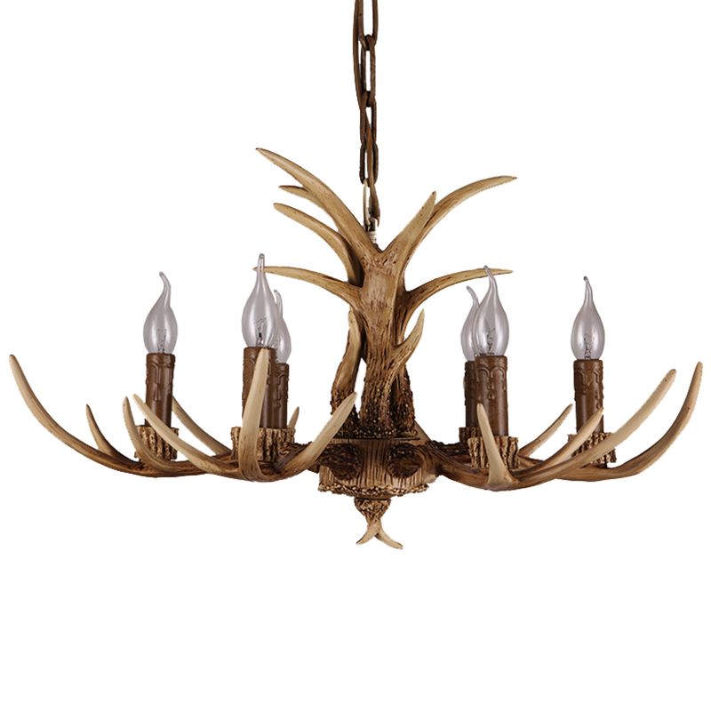 Resin Antler Chandelier Pendant Light Vintage Restaurant Hanging Light Fixture in Beige