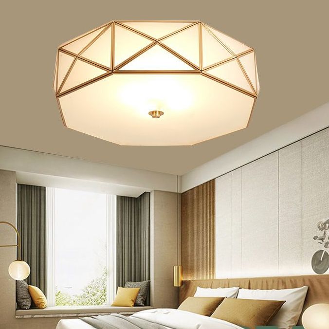 Brass Geometric Flush Mount Lamp Minimalist Glass Bedroom Flush Mount Light Fixture