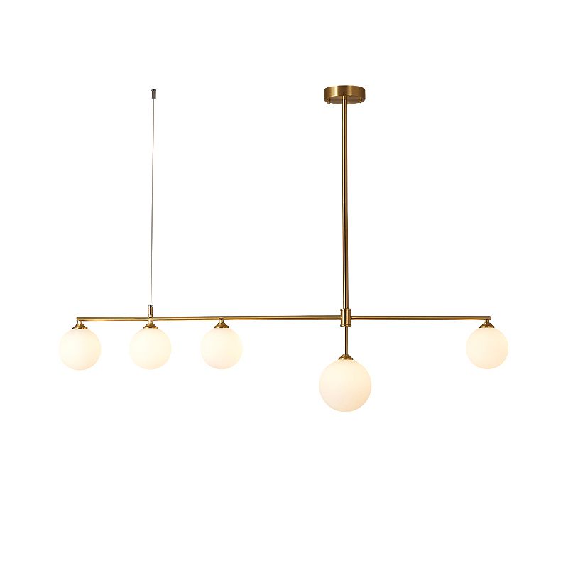 Simplicity Ball Pendant Lighting Opaline Glass Dining Room Island Light Fixture in Gold