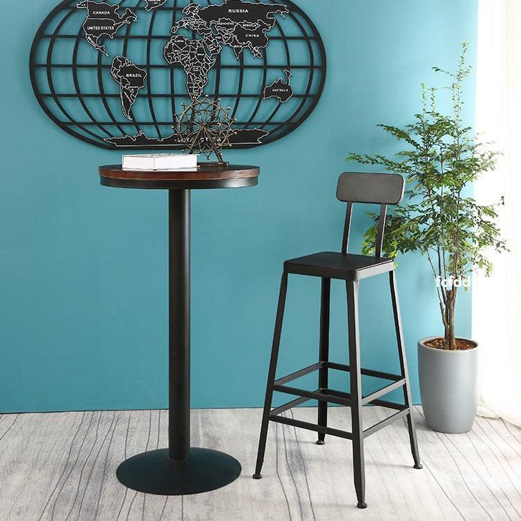 Solid Wood Pub Table Bar Height Industrial Round Bar Table for Indoor