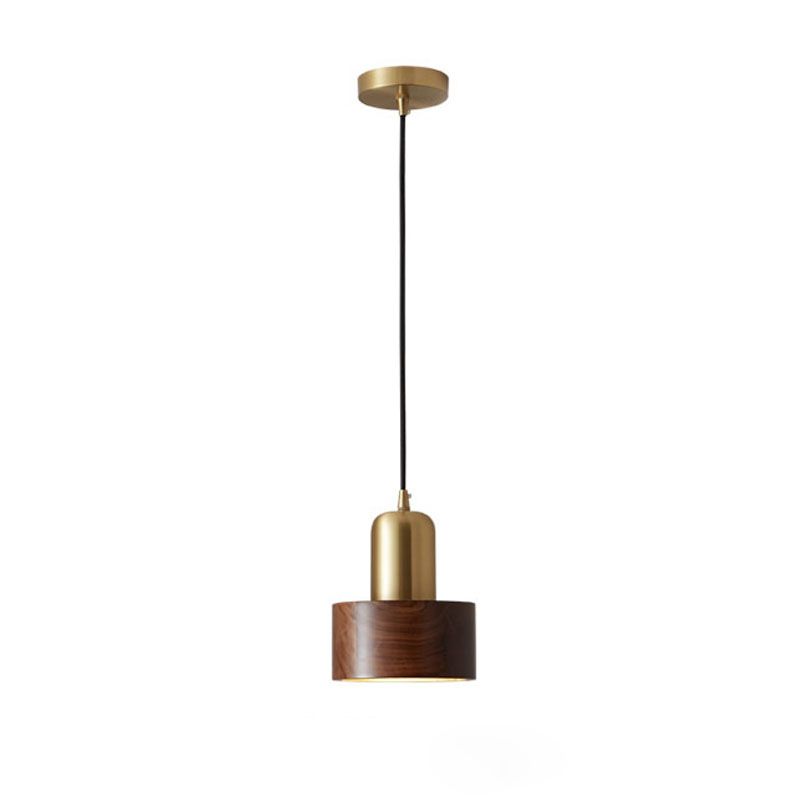 Brown Walnut Wood Pendant Lighting Fixtures Modern Lantern Suspension Lamp for Living Room