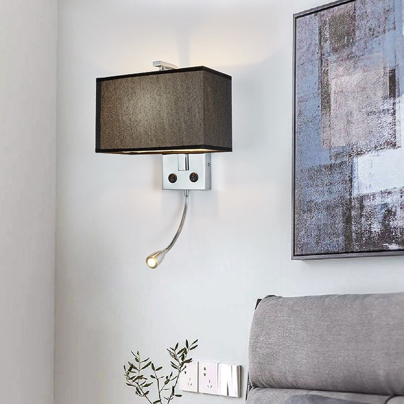 Metal Modern Adjustable Wall Sconce Rectangle Wall Light with Fabric Shade for Bedroom