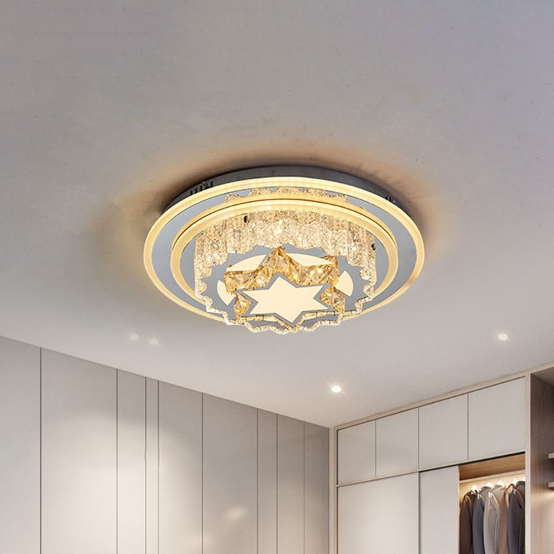 Chrome LED Flower/Star Ceiling Fixture Modern Hand-Cut Crystal Flush Mount Lighting for Sleeping Room