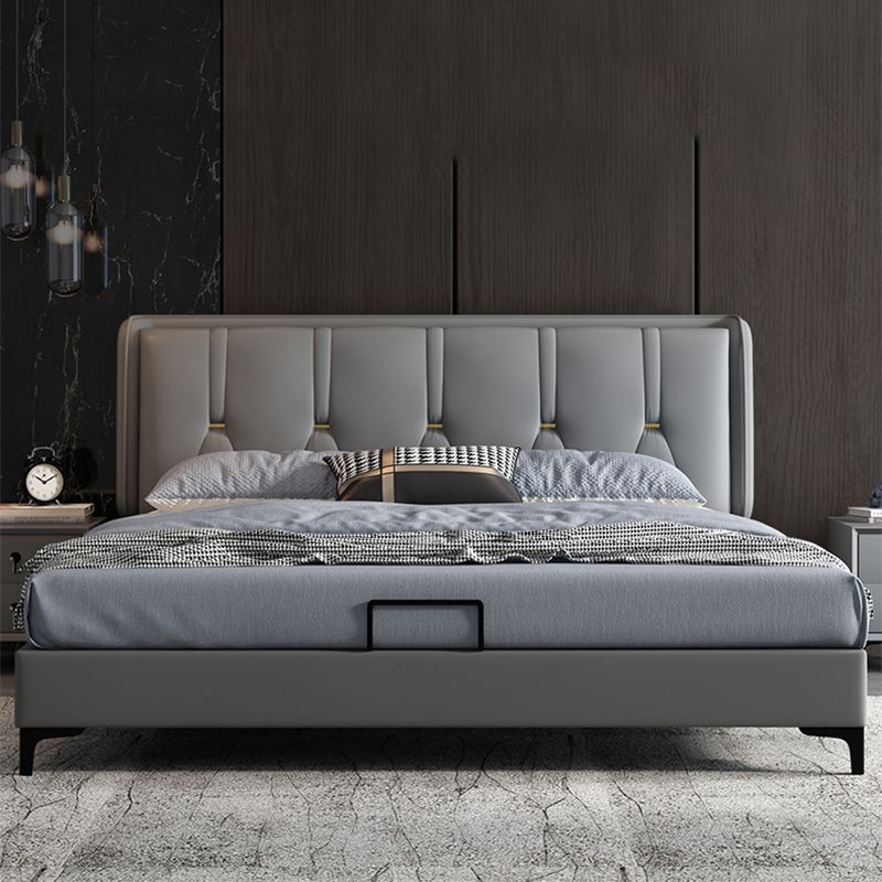 Contemporary Grey Standard Bed with Tufted and Legs Wingback Bed