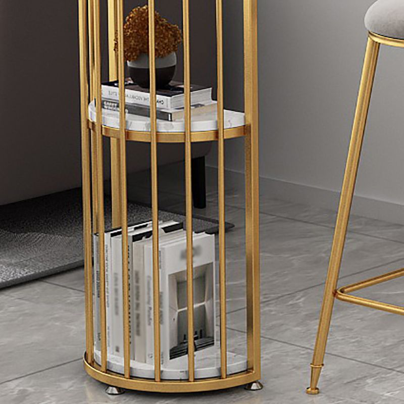 Glam Faux Marble Bistro Table Indoor Iron Double Pedestal Bar Dining Table with 2-Shelf