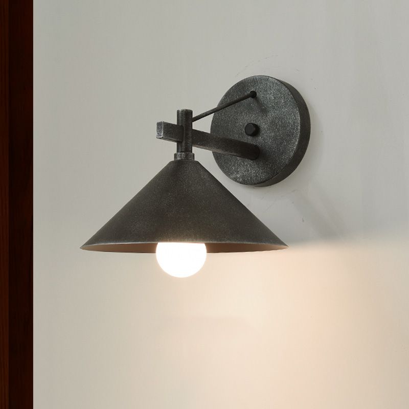 1 Light Metal Wall Sconce Light Industrial Aged Silver/Bronze Cone Dining Room Lighting Fixture