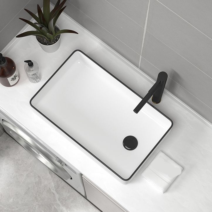 Contemporary Bathroom Sink Pop-Up Drain Porcelain Rectangular Vessel Sink