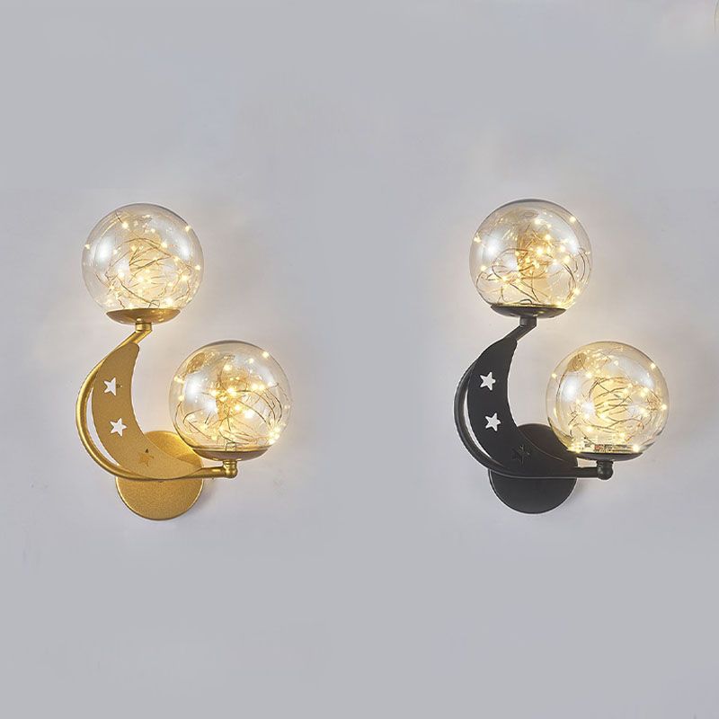 Modern Creative LED Wall Sconce Wrought Iron Globe Wall Lamp with Clear Glass Shade