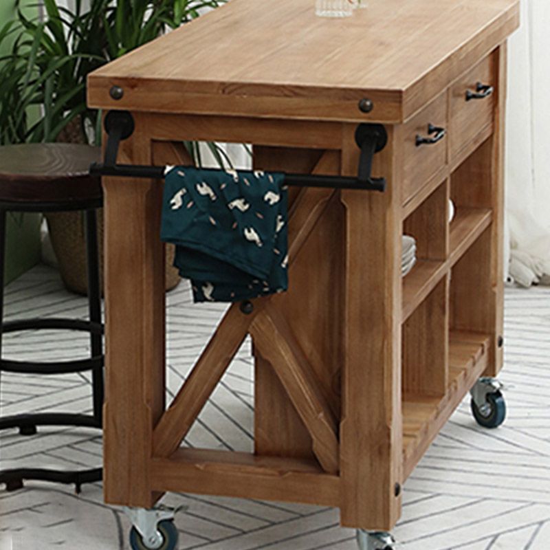 Modern Kitchen Island Table Pine Wood Prep Table with Towel Rack