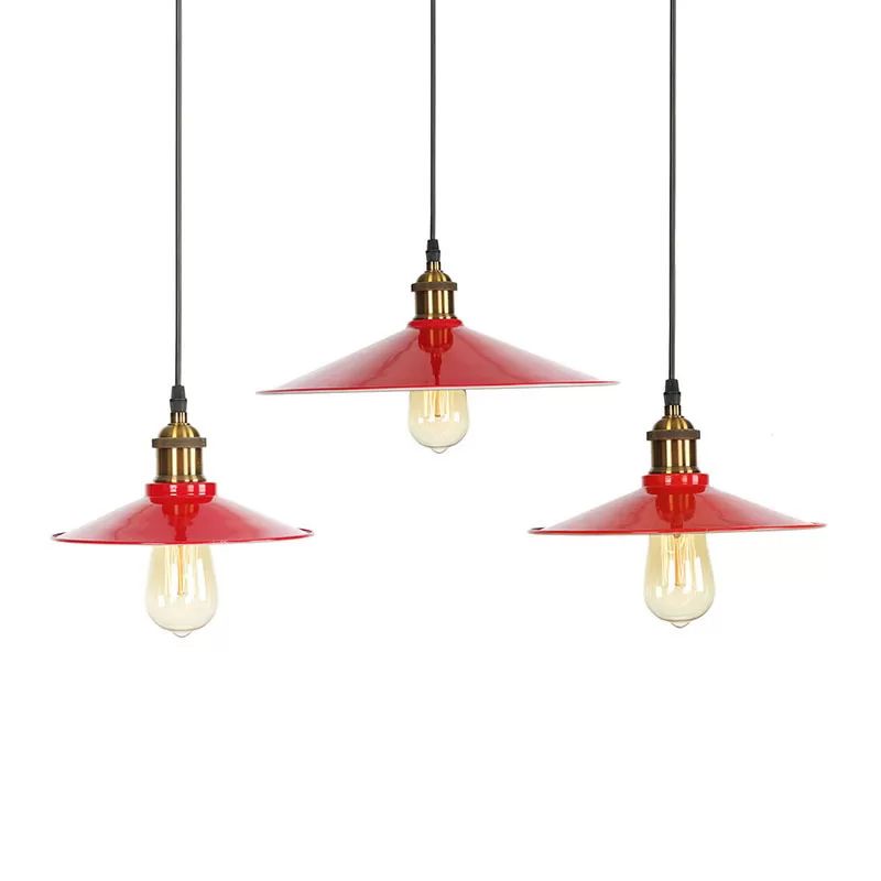 Red 1 Bulb Pendant Light Kit Loft Style Iron Saucer Shade Hanging Ceiling Light for Living Room, 8.5"/10"/14" W