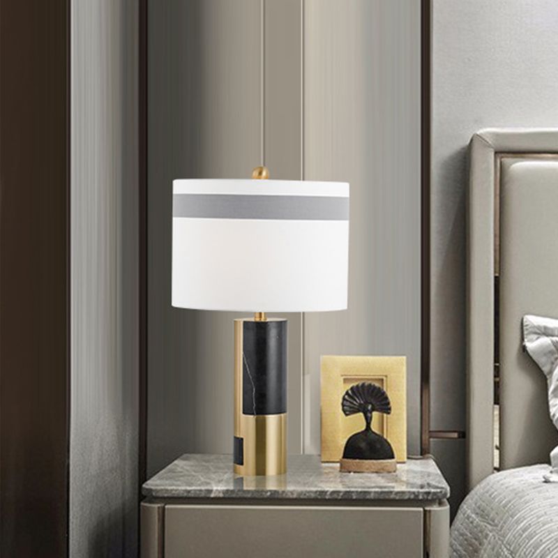1 table de chevet de tête lumière moderne lampe de nuit blanche moderne avec nuance de tissu de cylindre