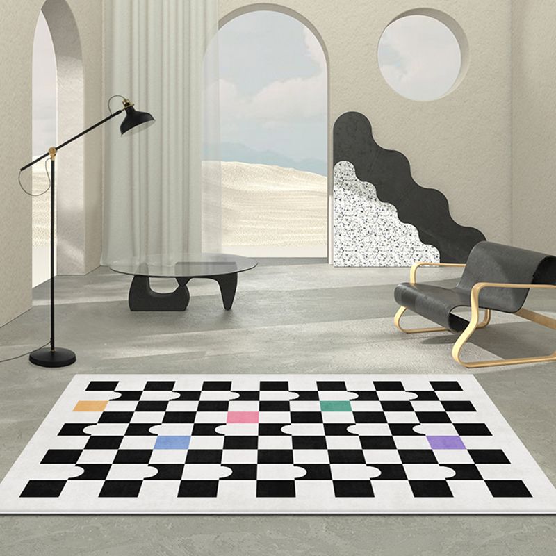 Elegant Light Color Nordic Carpet Polyester Checkerboard Indoor Rug Stain Resistant Rug for Bedroom