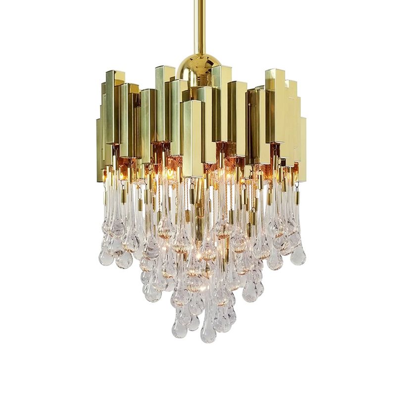 4 Lights Chandelier Contemporary Cascade Crystal Orb Ceiling Suspension Lamp in Gold