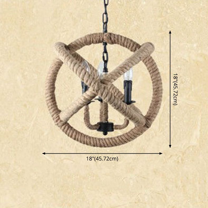 Rope Antique Cage Chandelier 3-Light Hanging Pendant Lights for Dining Room
