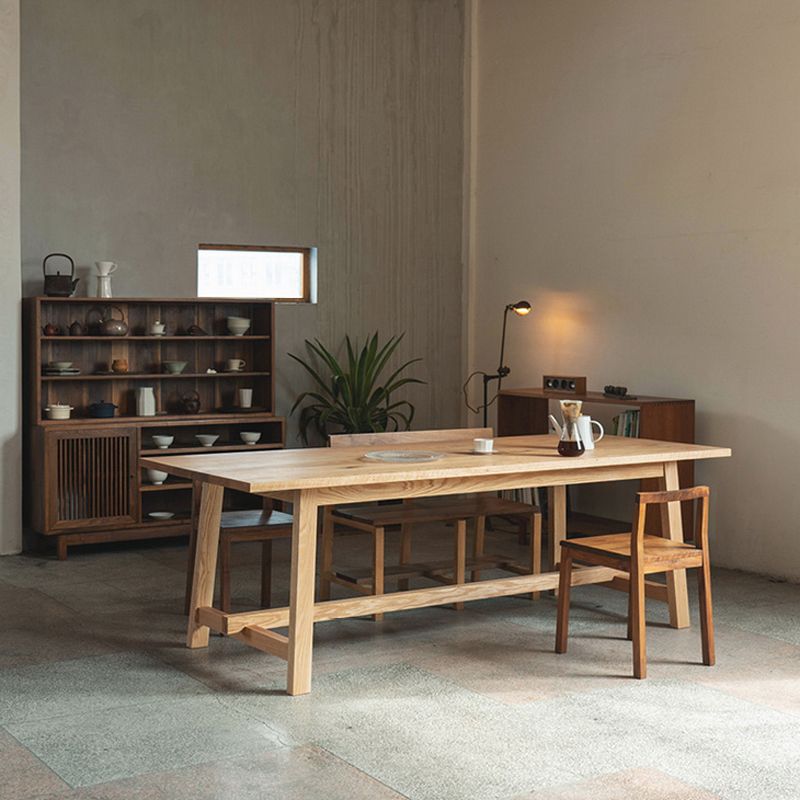 Mesa de comedor moderna con base de caballete rectangular, mesa fija de madera maciza