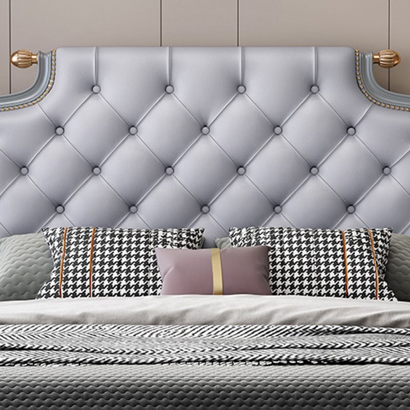 Traditional Tufted Wood Bed Frame 57.09" H Faux Leather Scooped Headboard Bed