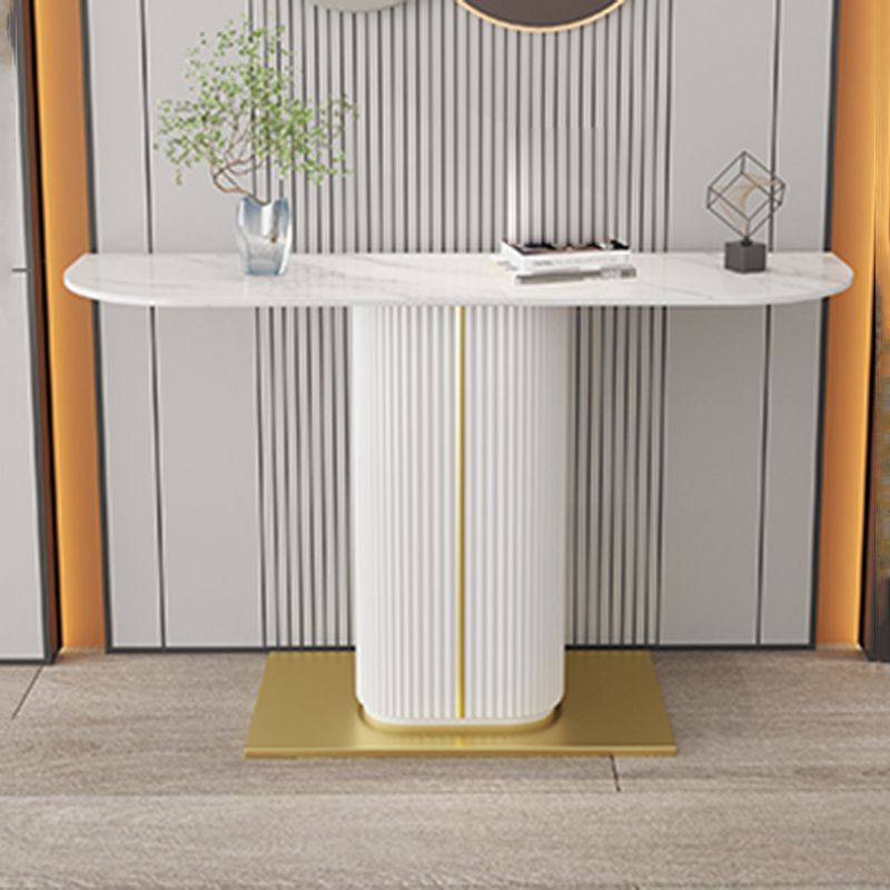 11" Wide Contemporary End Table Stone Half Moon Pedestal Accent Table