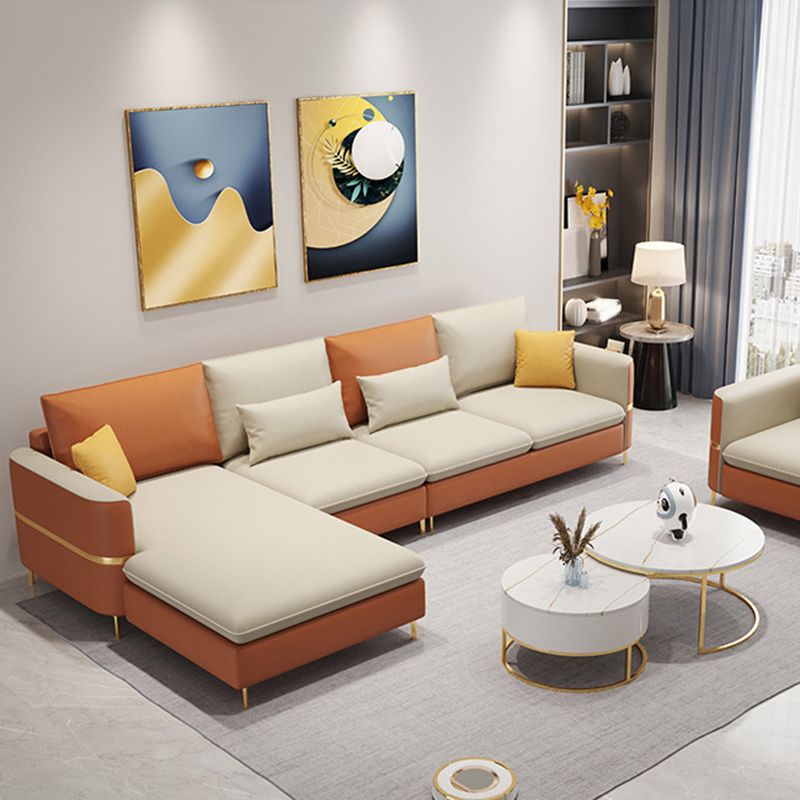 35.4"H Modern Square Arm Faux Leather Sofa& Chaise for Living Room