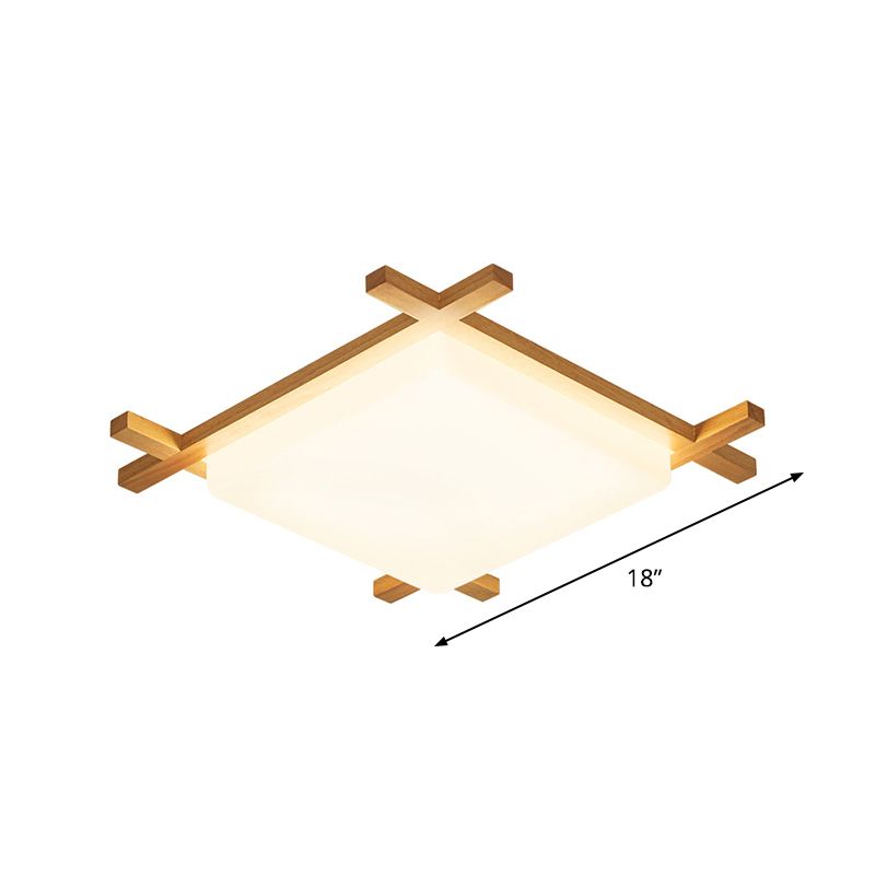 Vierkante plafondlamp modernistisch acryl 16"/18"/23,5" brede LED salon inbouw met houten frame in beige, warm/wit licht