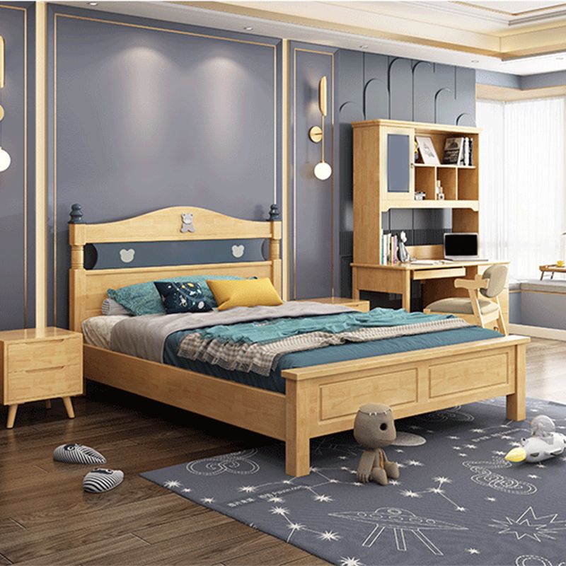 Scandinavian Solid Wood Mattress Included with Headboard Camelback Panel Bed Frame