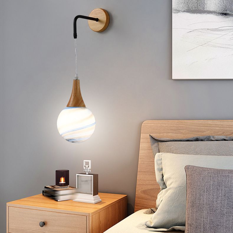 Modern Style Ball Sconce Light Fixtures Wood 1 Light Wall Mounted Lighting