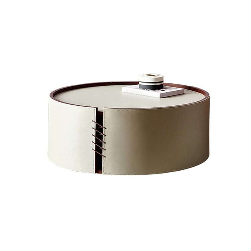 Modern Drum Base Solid Leather Round Table Coffee Table with Storage