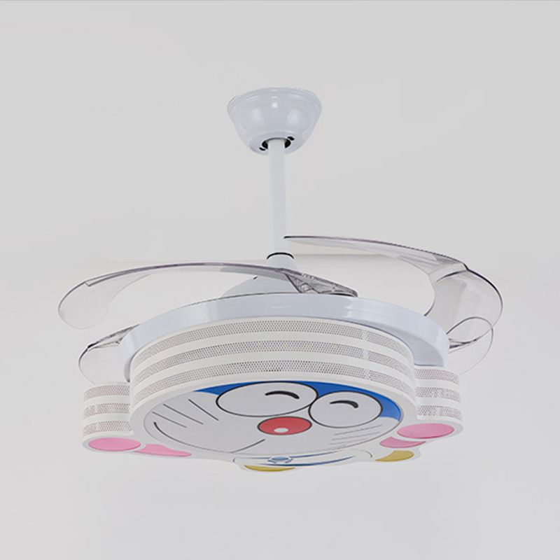 42" W Nordic Kids Round Semi Flush Lamp Metal Bedroom LED Ceiling Fan Light Fixture in White with Wall/Remote Control, 3 Blades