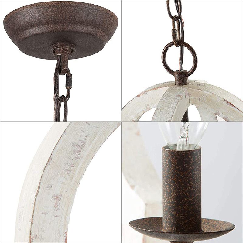 Iluminación colgante de jaula de madera araña de campo francesa para comedor