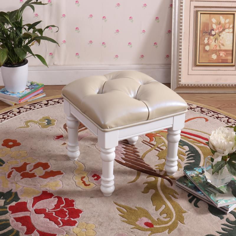 Mid-Century Modern Ottoman Faux Leather Tufted Upholstered Square Ottoman