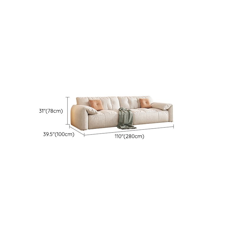 Off-White Fabric Sofa Pillow Top Arm Reclining Loveseat for Bonus Room