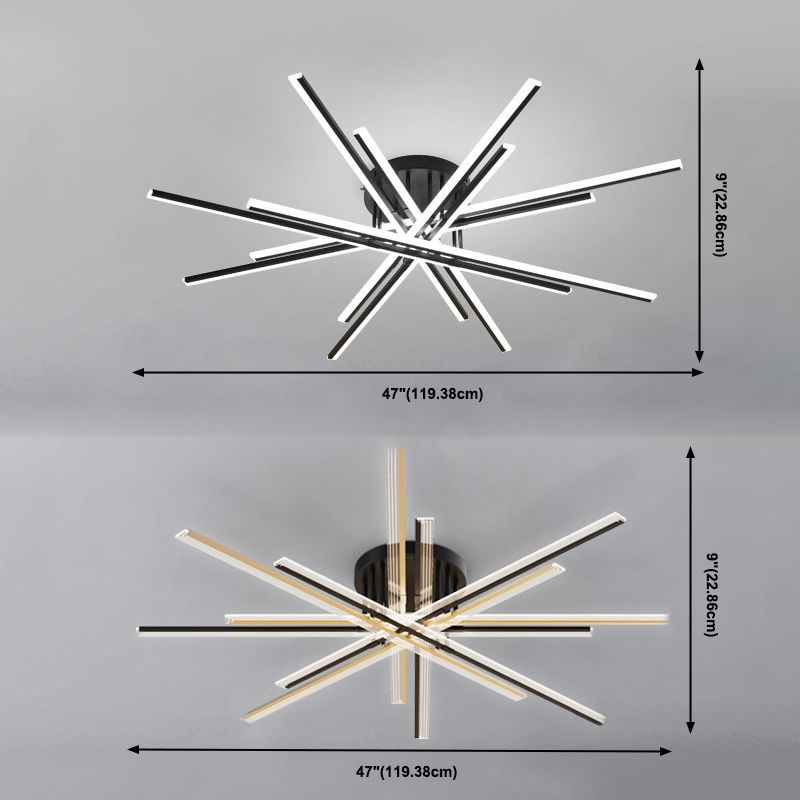Lampe encastrée à 16 lumières Crossed Line, plafonnier moderne en noir/blanc