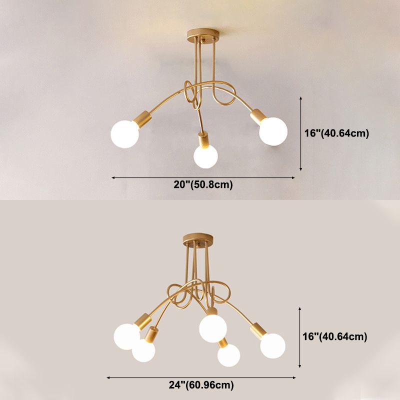 Gold Sputnik Semi Flush Mount in Industrial Creative Style Wrought Iron Ceiling Fixture