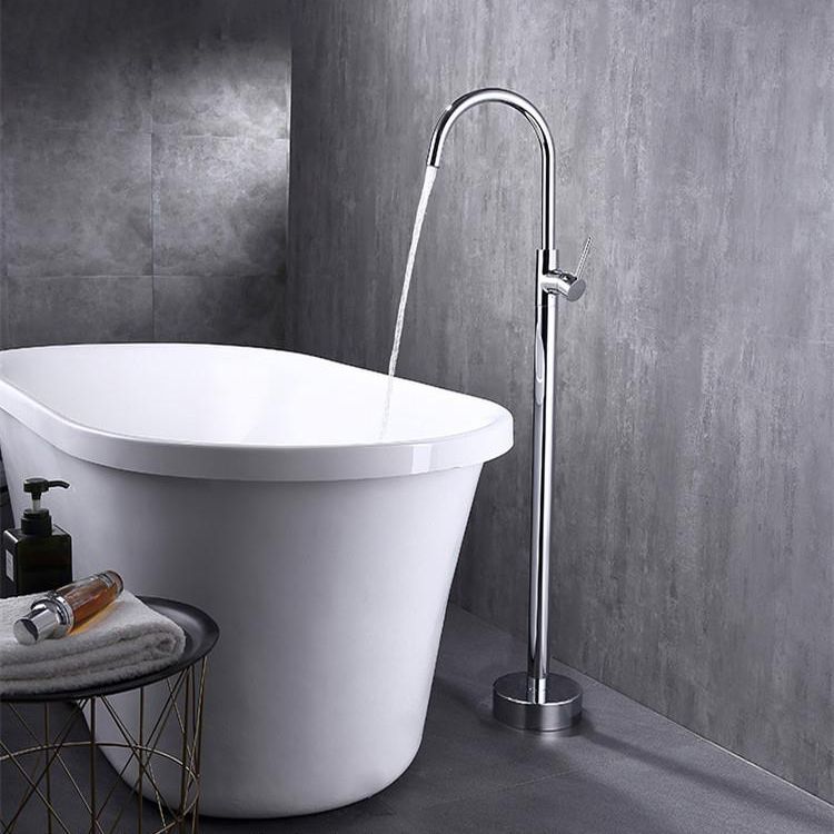 Modern Floor Mounted High Arc Freestanding Tub Filler Metal Freestanding Tub Filler Trim